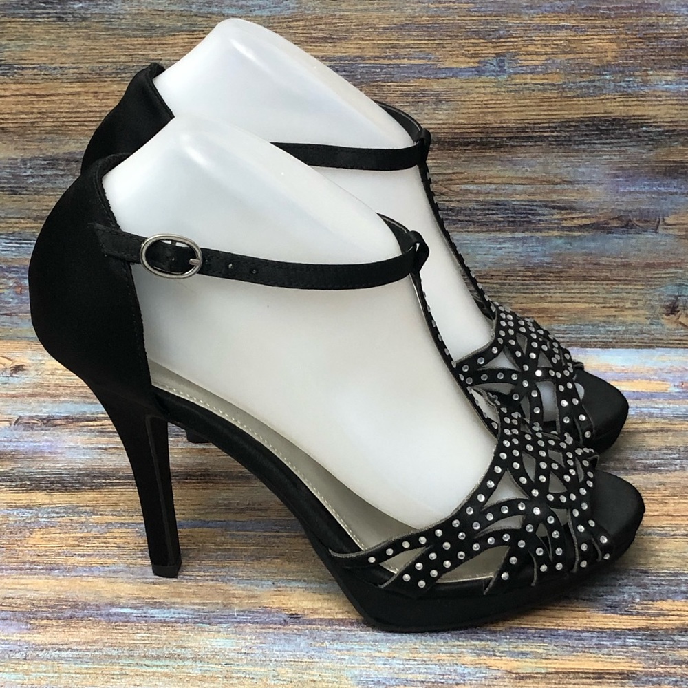 Fioni Nights Womens Mary Jane Stiletto Heels Open Toes Fabric Uppers Size 7.5 W